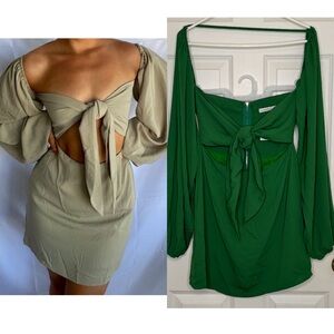 O. Vianca Boutique Mini Dress Cut Out Puff Sleeve Holiday Cocktail Green Medium